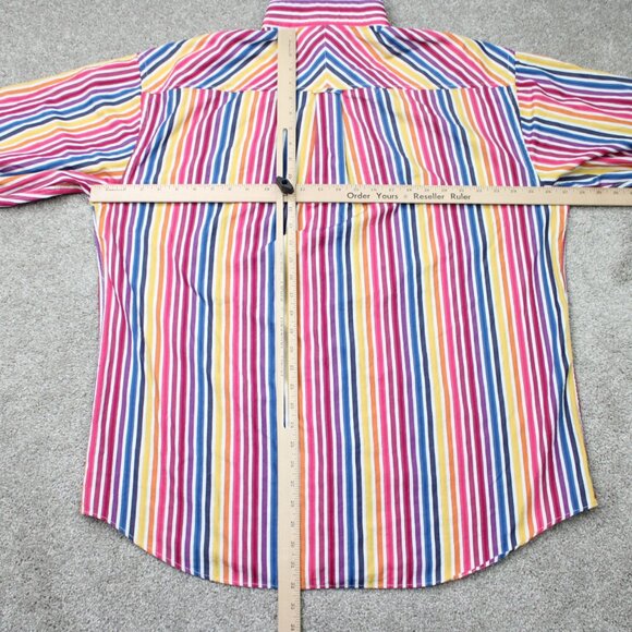 Bugatchi Uomo Shirt Mens 2XL XXL Red/Pink/Yellow Striped Cotton Long Sleeve - Picture 9 of 12